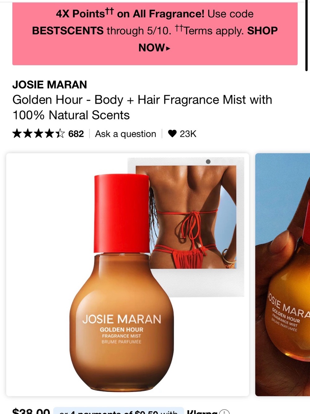 Josie Maran Golden Hour Fragrance Mist - 100ml new